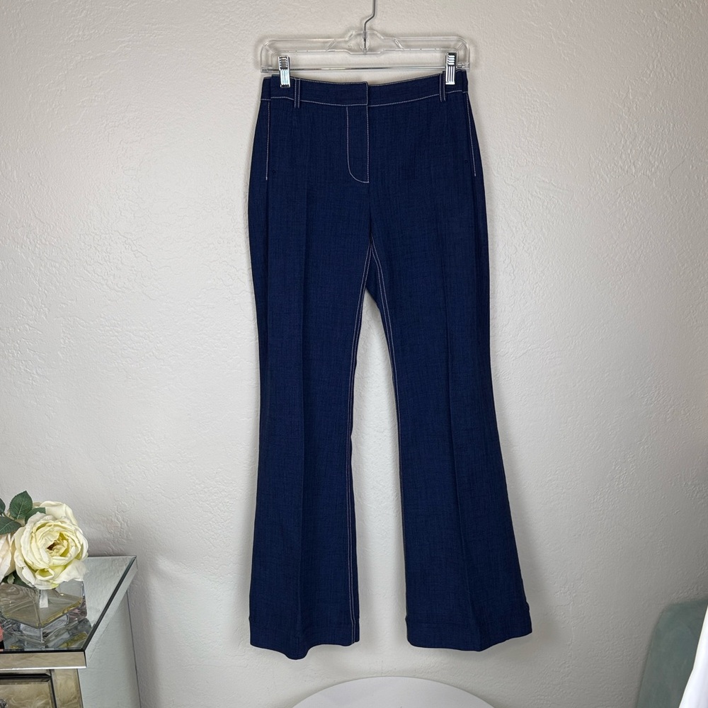 NWT Wes Gordon Blue Trouser Jeans White Stitch Slub 8 Preppy Quiet Luxury Retro - Picture 7 of 14